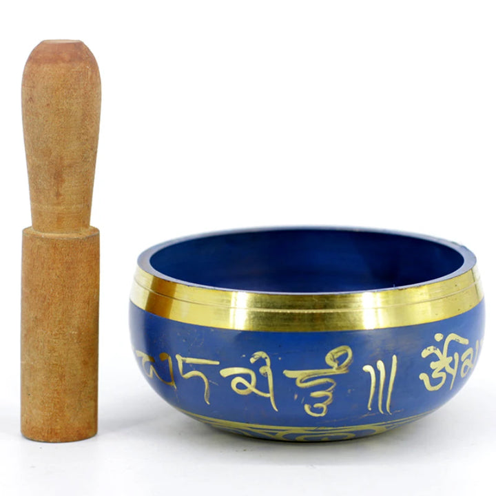 Silent Mind Tibetan Singing Bowl Set – Blue Design with Dual Surface Mallet & Silk Cushion for Peace & Meditation