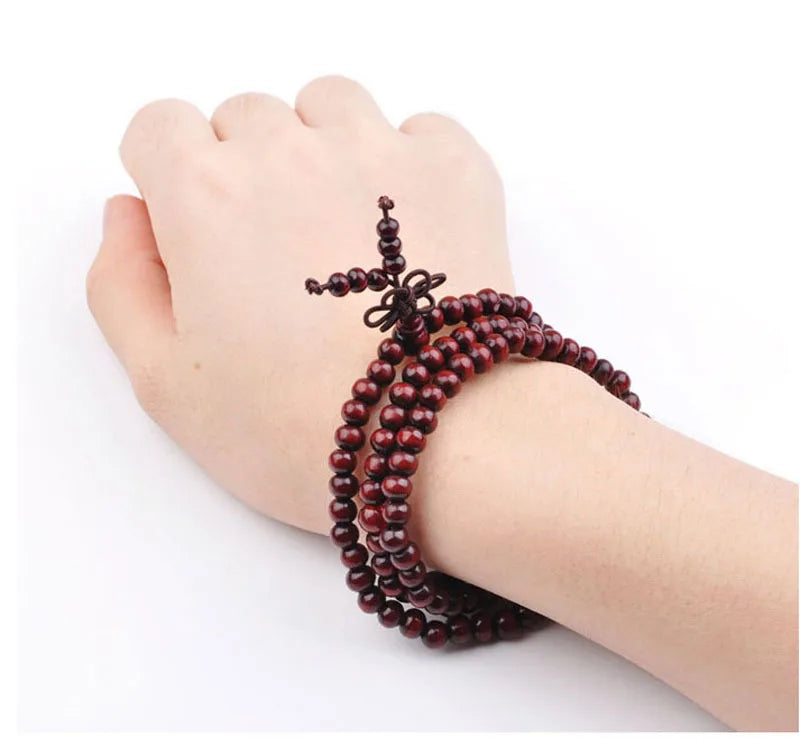 6mm Sandalwood 108 Bead Mala – Buddhist Prayer Bracelet for Meditation & Yoga