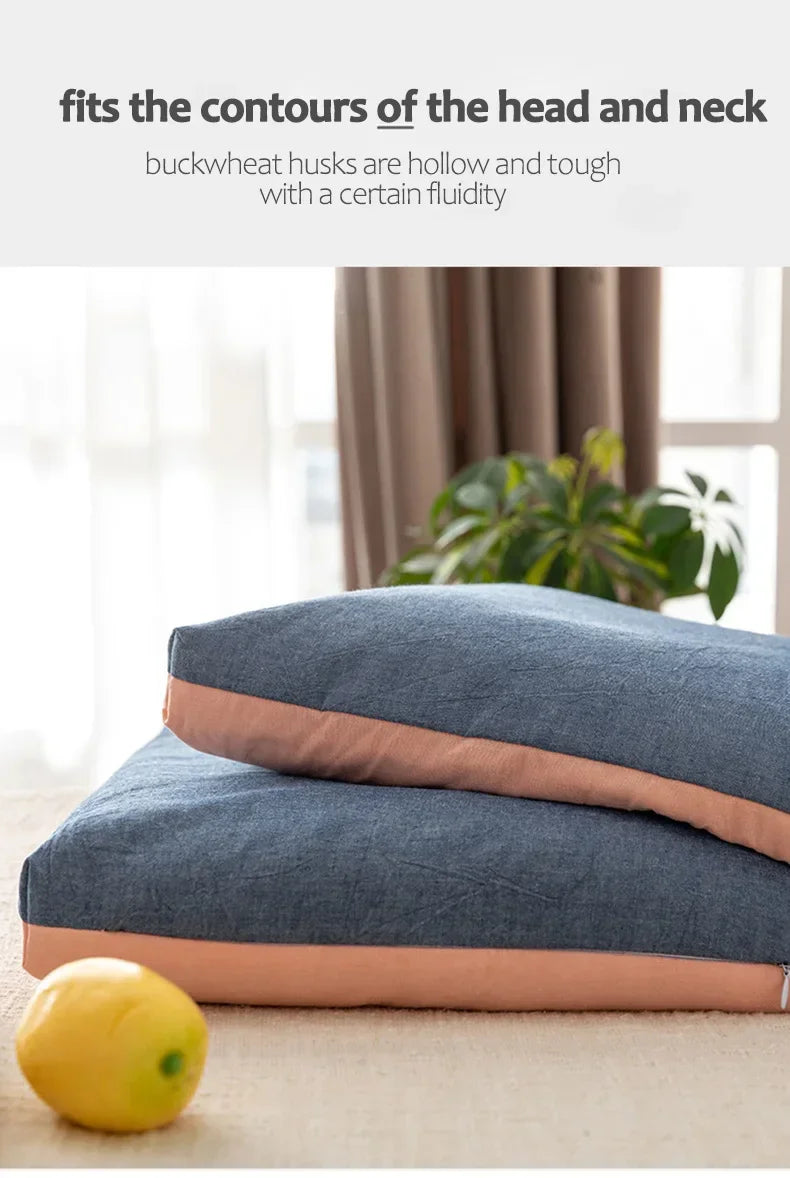 Organic Buckwheat Pillow – Coarse Cloth Cover, Cooling Hulls, Cervical Pain Relief