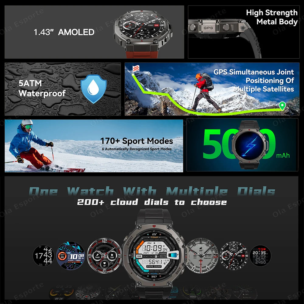 T-Rex 3 GPS Smartwatch – 10ATM Waterproof Military Sports Fitness Watch
