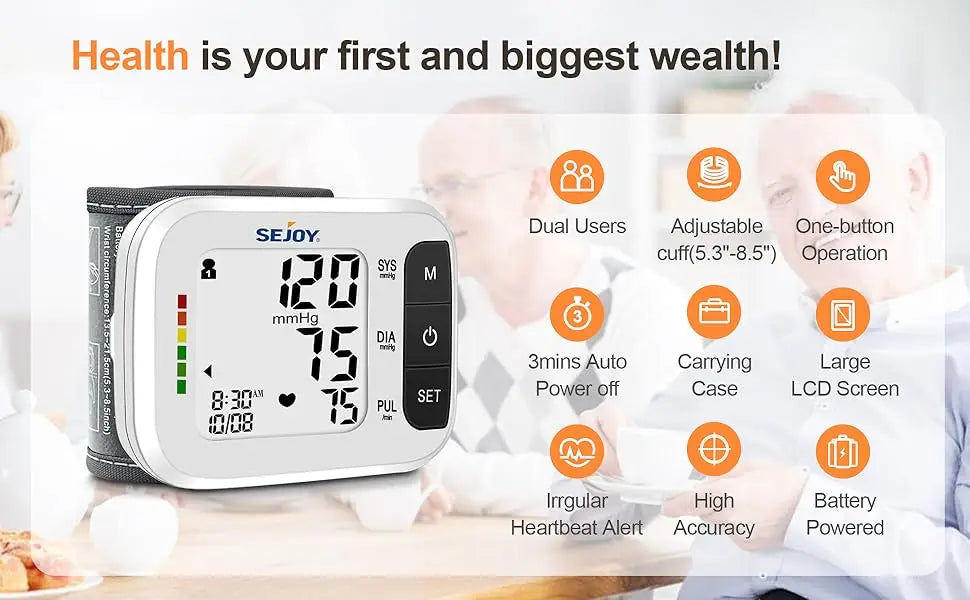 SEJOY Wrist Blood Pressure Monitor – Automatic Cuff with Heartbeat Detection