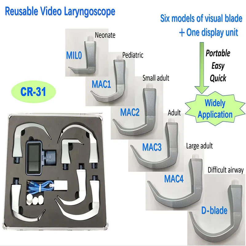 3.5" Video Laryngoscope – Digital Color Scope with Reusable Sterilizable Blades