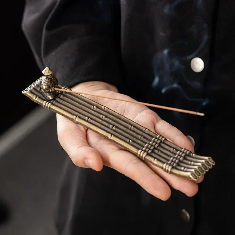 Creative Boat Incense Holder – Japanese Style Fishing Man Ornament, Aromatherapy Stick Burner Home Décor