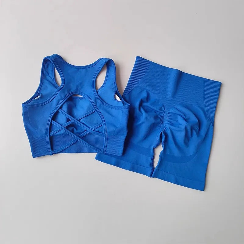 2-Piece Women’s Seamless Yoga Set – Sport Bra & High Waist Shorts