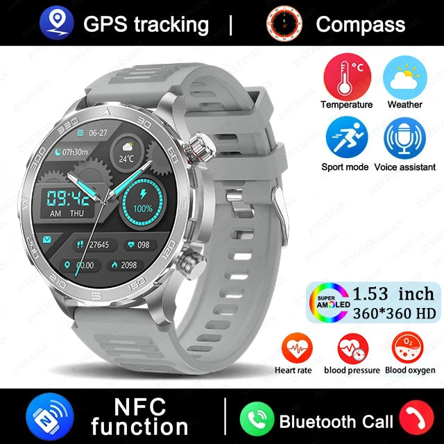 2025 Bluetooth Call Smart Watch Men AMOLED NFC GPS IP68