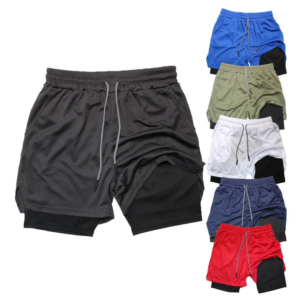 Men’s 2-in-1 Double Layer Gym Shorts – Quick-Dry Workout & Running Shorts