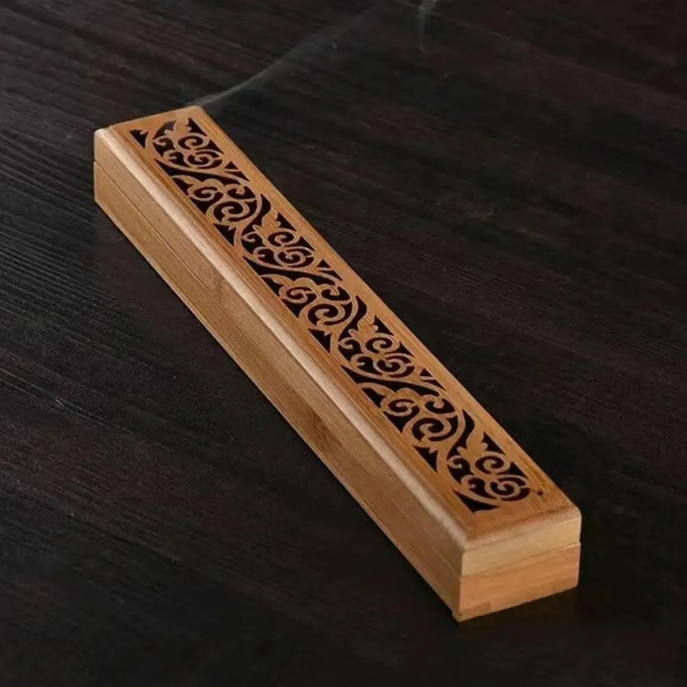 Natural Bamboo Incense Burner Box with Storage & Aromatherapy Plate