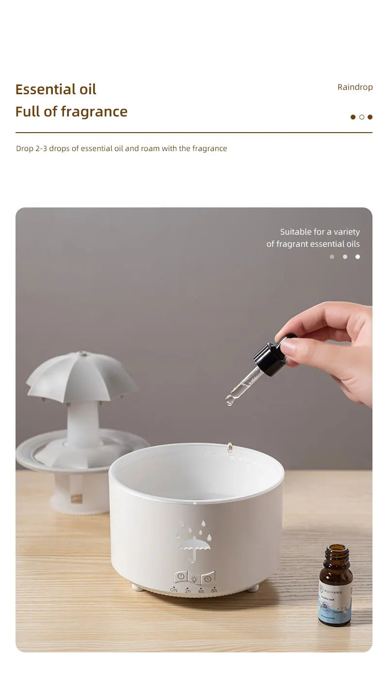 Cloud Rain Humidifier – Raindrop Aroma Diffuser with Remote & Night Light