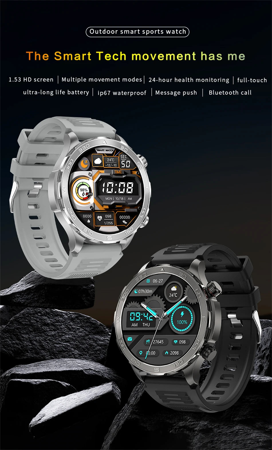 Men’s Smartwatch – AMOLED HD, Bluetooth Call, NFC & GPS