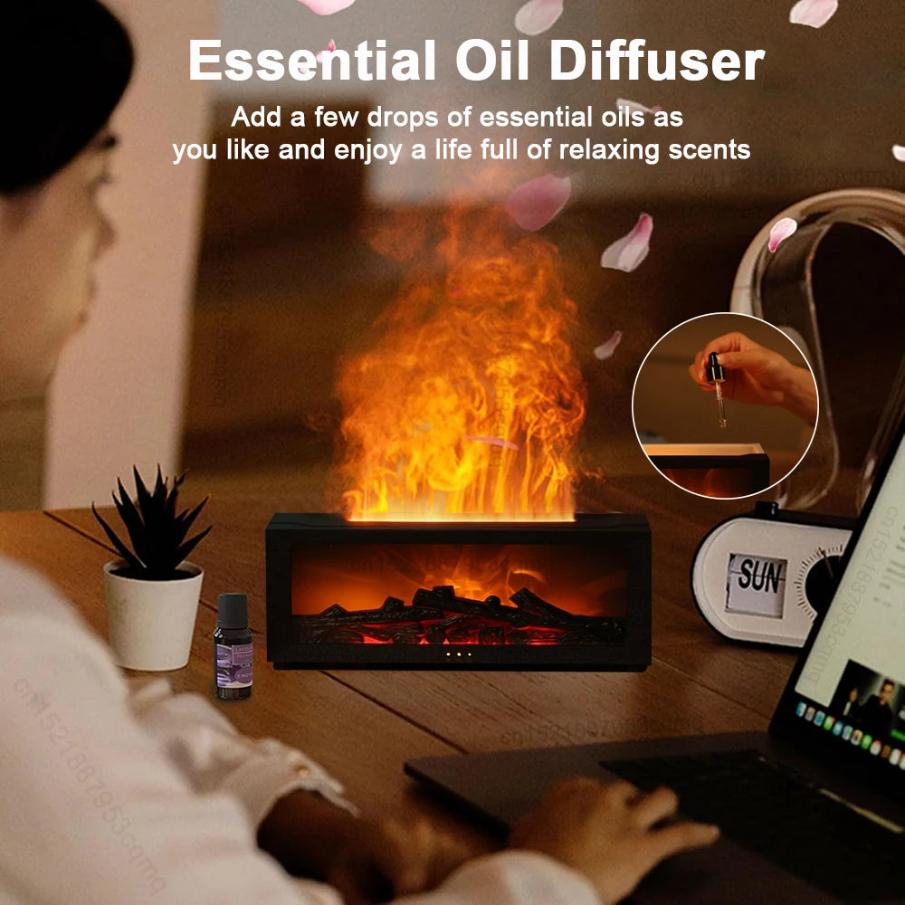 Essential Oil Air Humidifier – Flame LED Aroma Diffuser with Remote