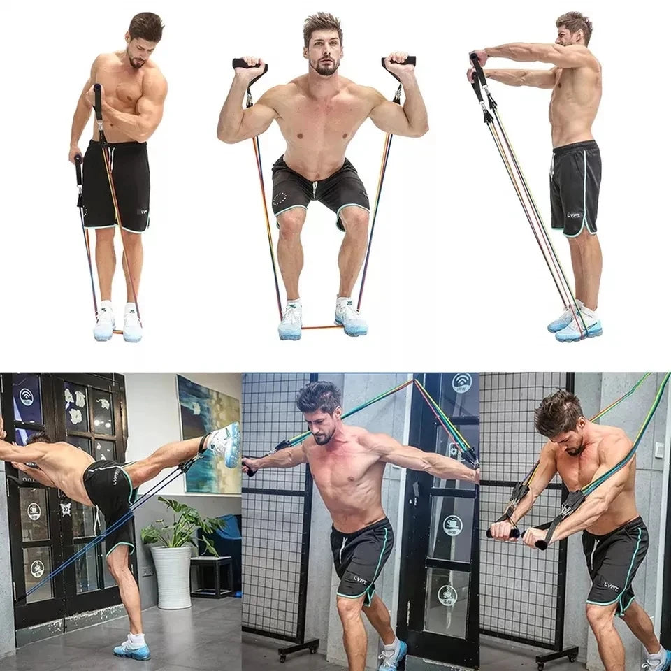 11pcs Fitness Resistance Bands Set – Exercise Tube Bands with Door Anchor, Ankle Straps, Cushioned Handles & Carry Bag