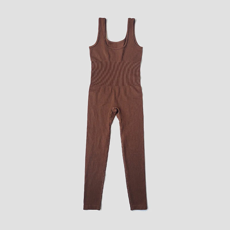 Seamless Ribbed Jumpsuit Women’s Yoga Tracksuit – One-Piece Sleeveless Fitness Romper