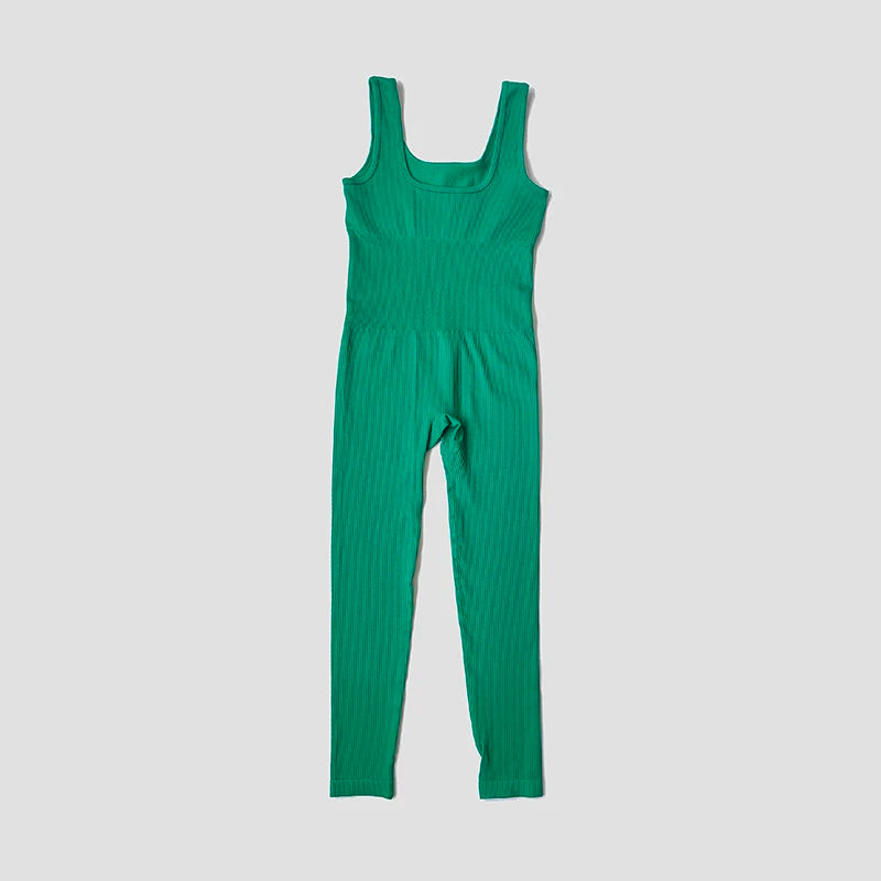 Seamless Ribbed Jumpsuit Women’s Yoga Tracksuit – One-Piece Sleeveless Fitness Romper