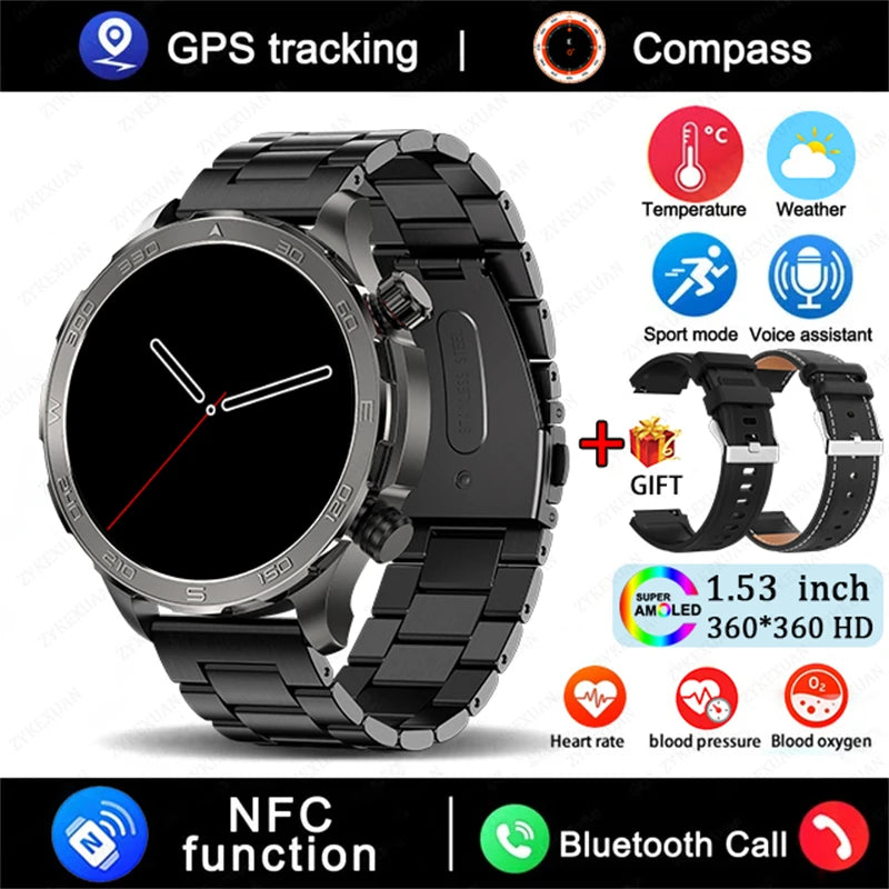 Men’s Smartwatch – AMOLED HD, Bluetooth Call, NFC & GPS