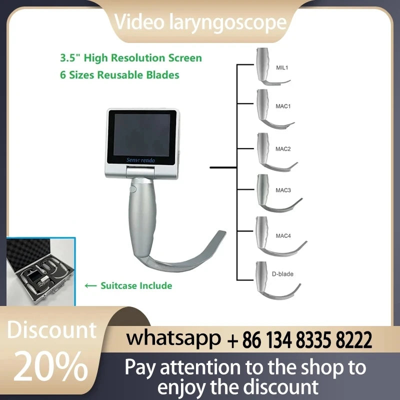 3.5" Video Laryngoscope – Digital Color Scope with Reusable Sterilizable Blades