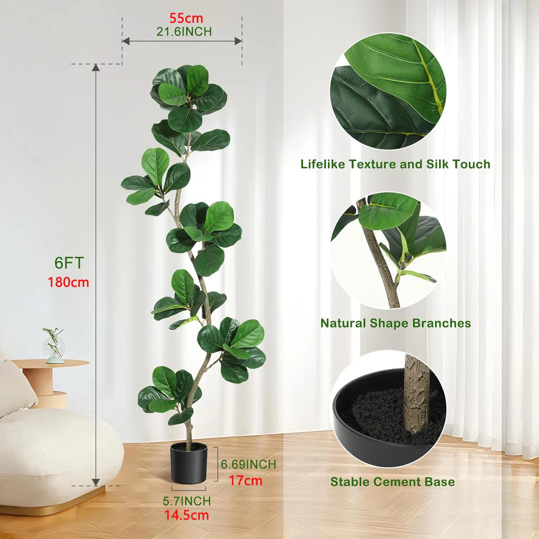 Artificial Fiddle Leaf Fig Tree – Faux Potted Indoor Plant