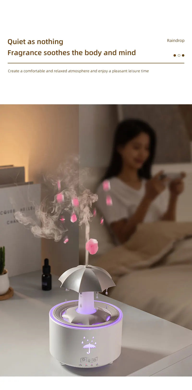Cloud Rain Humidifier – Raindrop Aroma Diffuser with Remote & Night Light