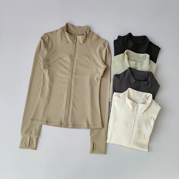 Women’s Yoga Suit – High-End Long Sleeve Sports Jacket with Standing Collar, Windproof Running & Training Top