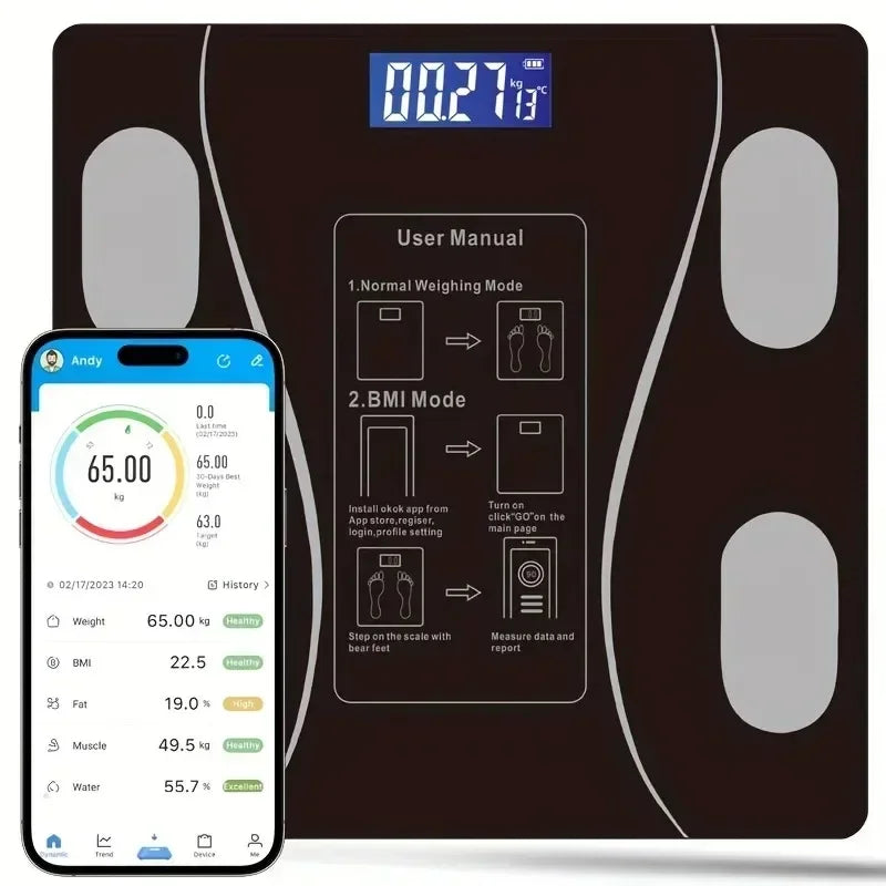 Bluetooth Body Fat Scale – Smart Digital Weight Scale with USB Charging