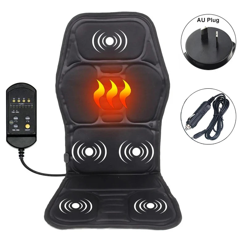 Electric Heating Vibrating Back Massager Cushion – Portable Chair Pad for Car, Home & Office Pain Relief