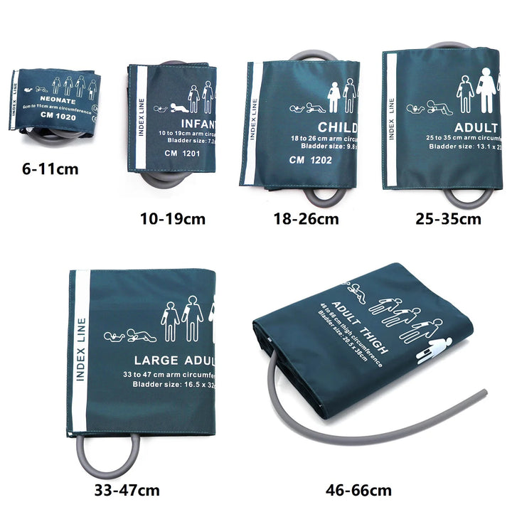 6-Size NIBP Blood Pressure Cuff Set – Neonatal, Infant, Child, Adult Arm & Thigh Cuffs for CONTEC Medical Monitors