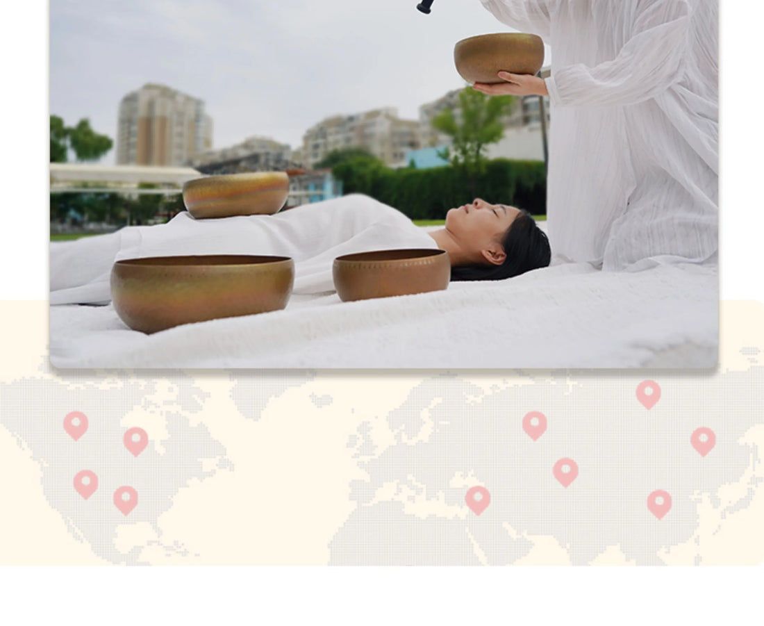 Tibetan Bronze Singing Bowl Set – Handmade Buddhist Sound Healing Bowl with Cushion & Wooden Stick for Meditation & Spiritual Practice