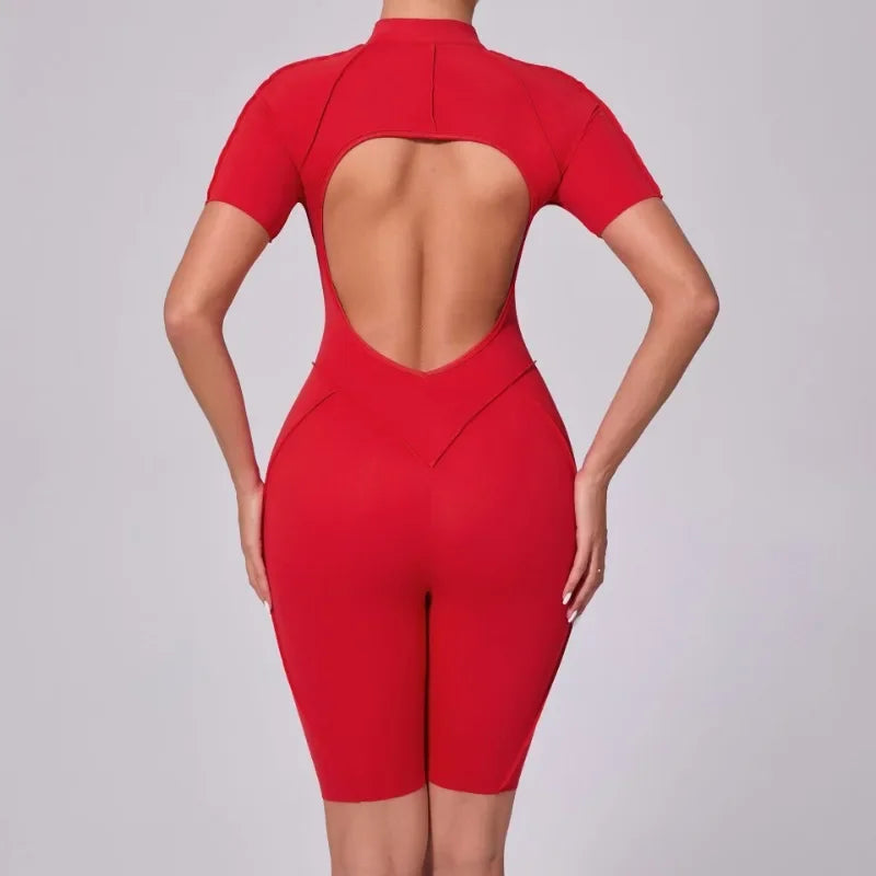 Seamless Yoga Jumpsuit – Women’s Backless Hip-Lifting One-Piece Fitness Bodysuit with Zipper for Gym & Workout
