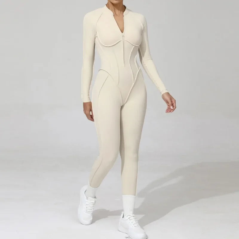 Seamless Yoga Jumpsuit – Women’s Backless Hip-Lifting One-Piece Fitness Bodysuit with Zipper for Gym & Workout