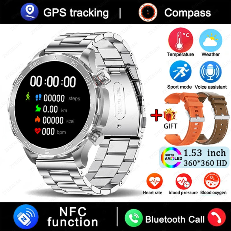 Men’s Smartwatch – AMOLED HD, Bluetooth Call, NFC & GPS
