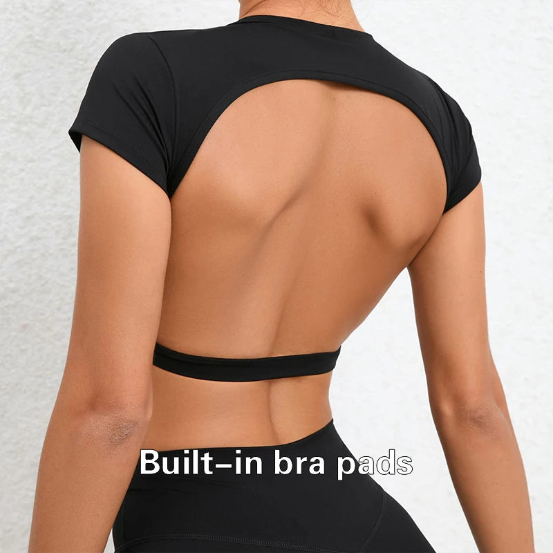 Hearuisavy Women’s Backless Workout Crop Top – Breathable Sports Shirt