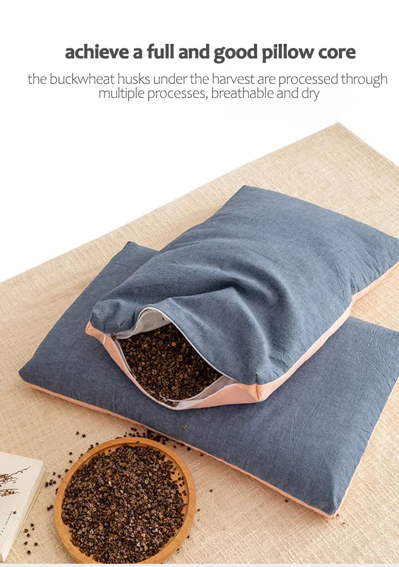 Organic Buckwheat Pillow – Coarse Cloth Cover, Cooling Hulls, Cervical Pain Relief