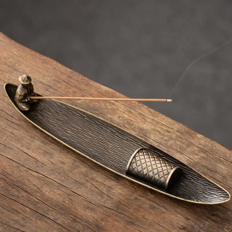 Creative Boat Incense Holder – Japanese Style Fishing Man Ornament, Aromatherapy Stick Burner Home Décor