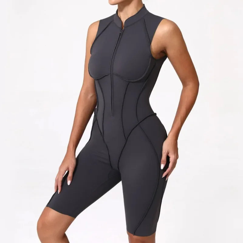 Seamless Yoga Jumpsuit – Women’s Backless Hip-Lifting One-Piece Fitness Bodysuit with Zipper for Gym & Workout