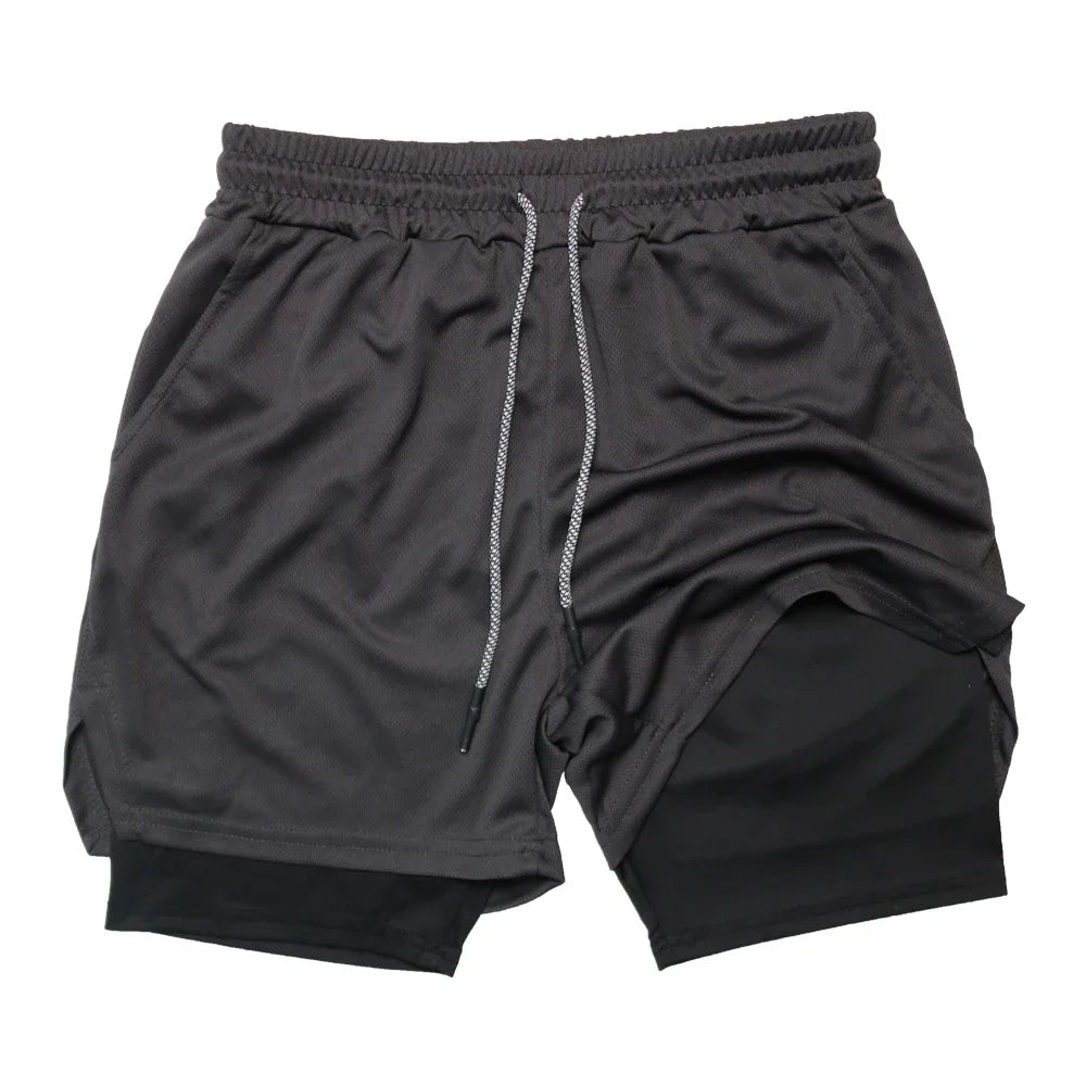 Men’s 2-in-1 Double Layer Gym Shorts – Quick-Dry Workout & Running Shorts