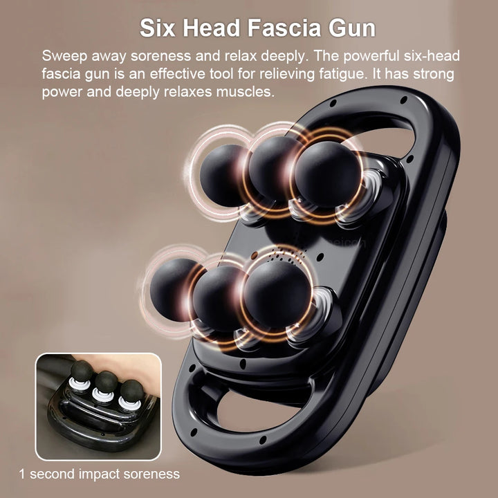 ascia Gun – 6-Head Deep Tissue Massager with 14mm High-Frequency Vibration, Wireless Body Relaxation Tool