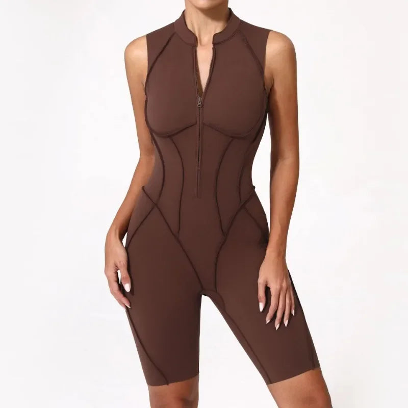 Seamless Yoga Jumpsuit – Women’s Backless Hip-Lifting One-Piece Fitness Bodysuit with Zipper for Gym & Workout