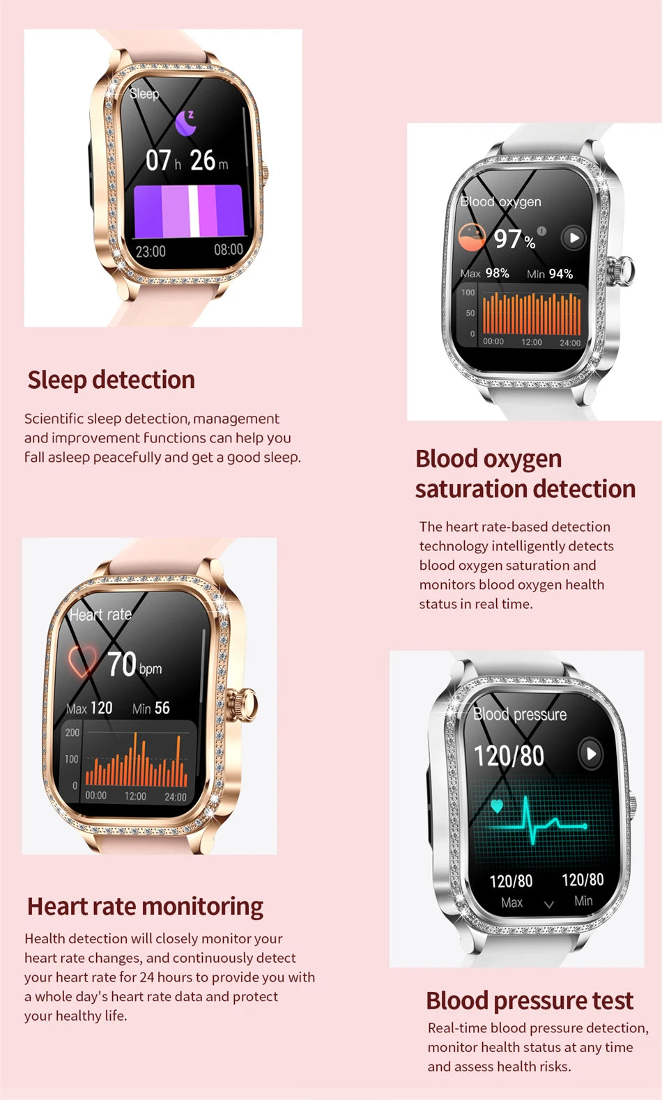 Women’s Smartwatch – Heart Rate, Blood Pressure, Music & BT Calling