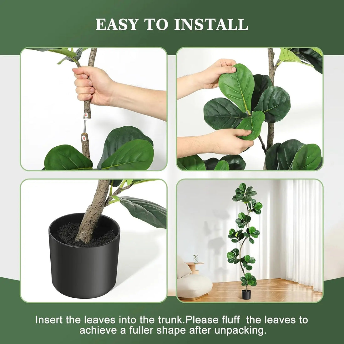 Artificial Fiddle Leaf Fig Tree – Faux Potted Indoor Plant