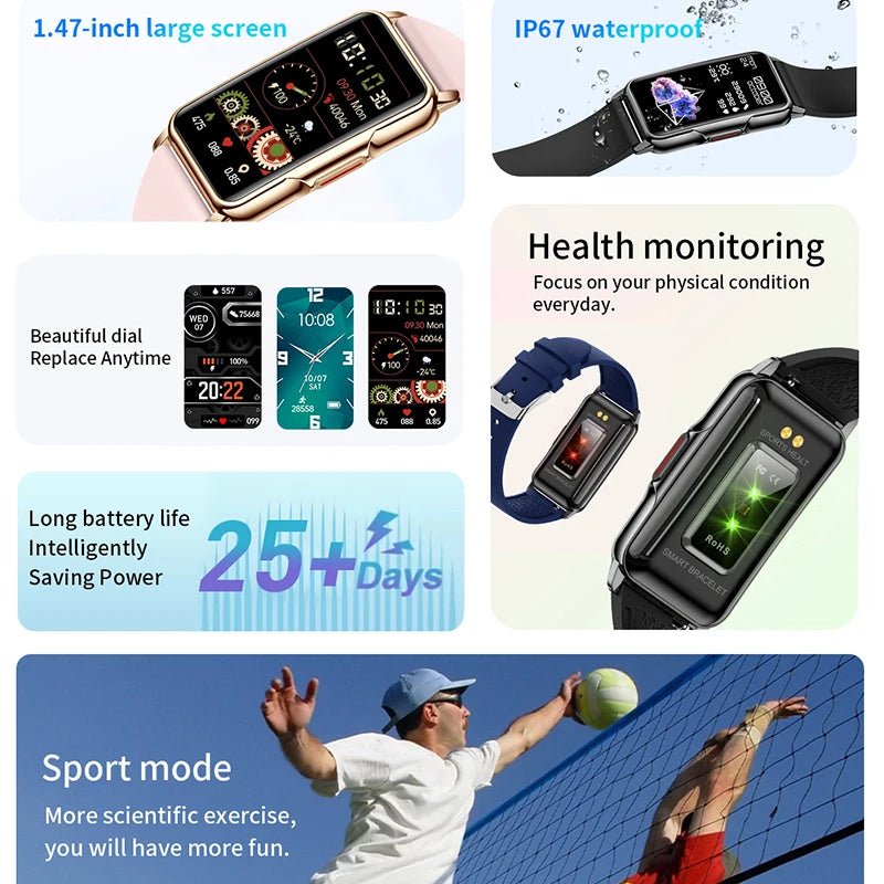 Smart Bracelet Watch – Android iOS Compatible, Waterproof Fitness Tracker with Heart Rate Monitor & 20+ Sports Modes, Gift for Men & Women