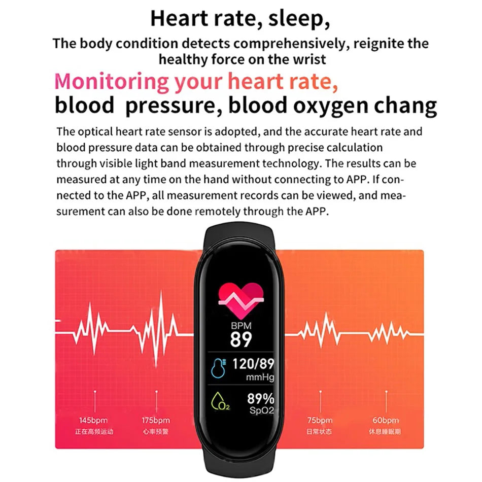 M6 Smart Watch – Waterproof Fitness Tracker with Heart & BP Monitor