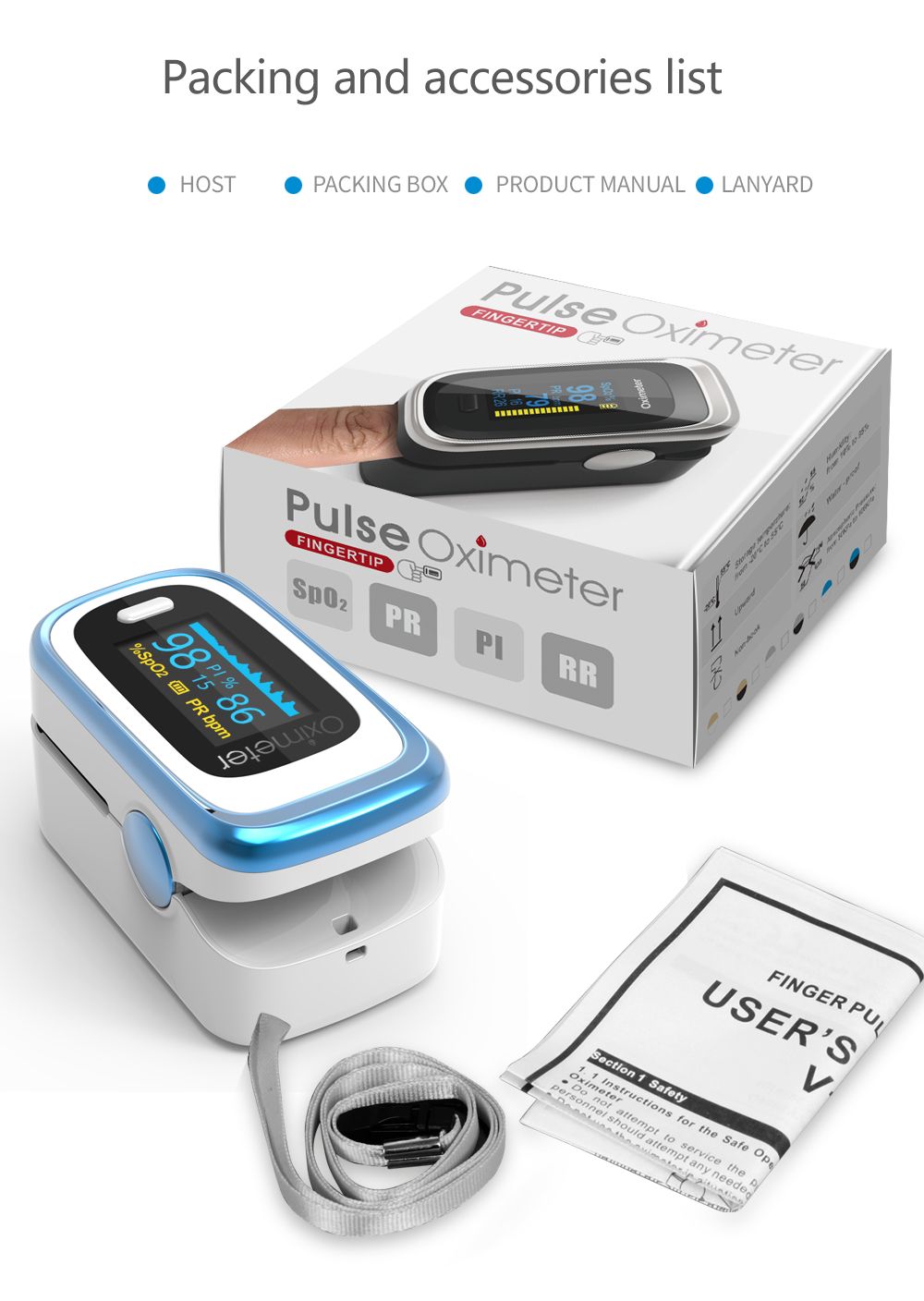 OLED Finger Pulse Oximeter – Portable SpO2 & PR Sleep Monitor with Case