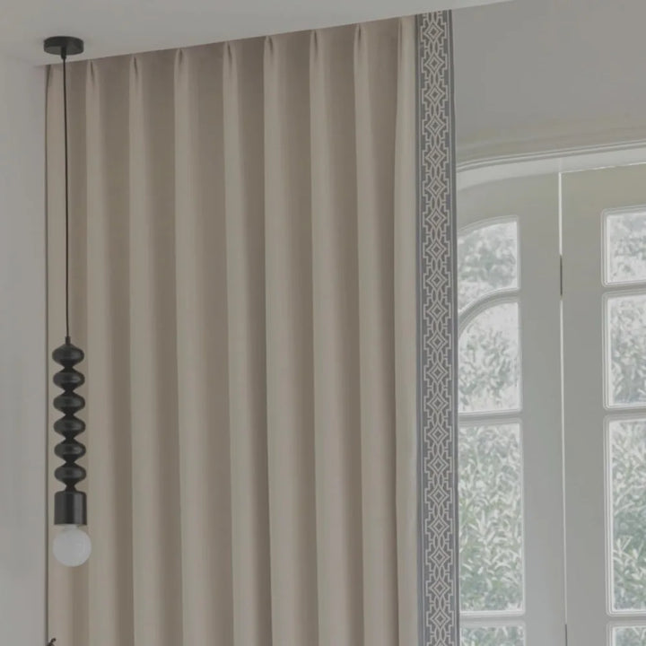 Cream Cotton Blend Pinch Pleat Blackout Curtains – Trimmed Set