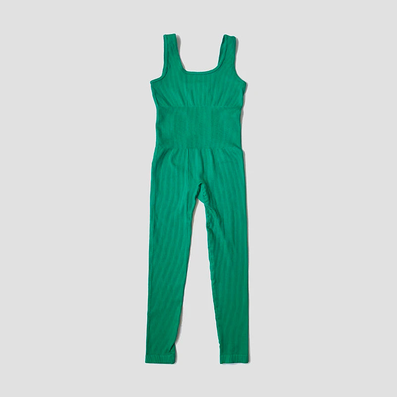 Seamless Ribbed Jumpsuit Women’s Yoga Tracksuit – One-Piece Sleeveless Fitness Romper