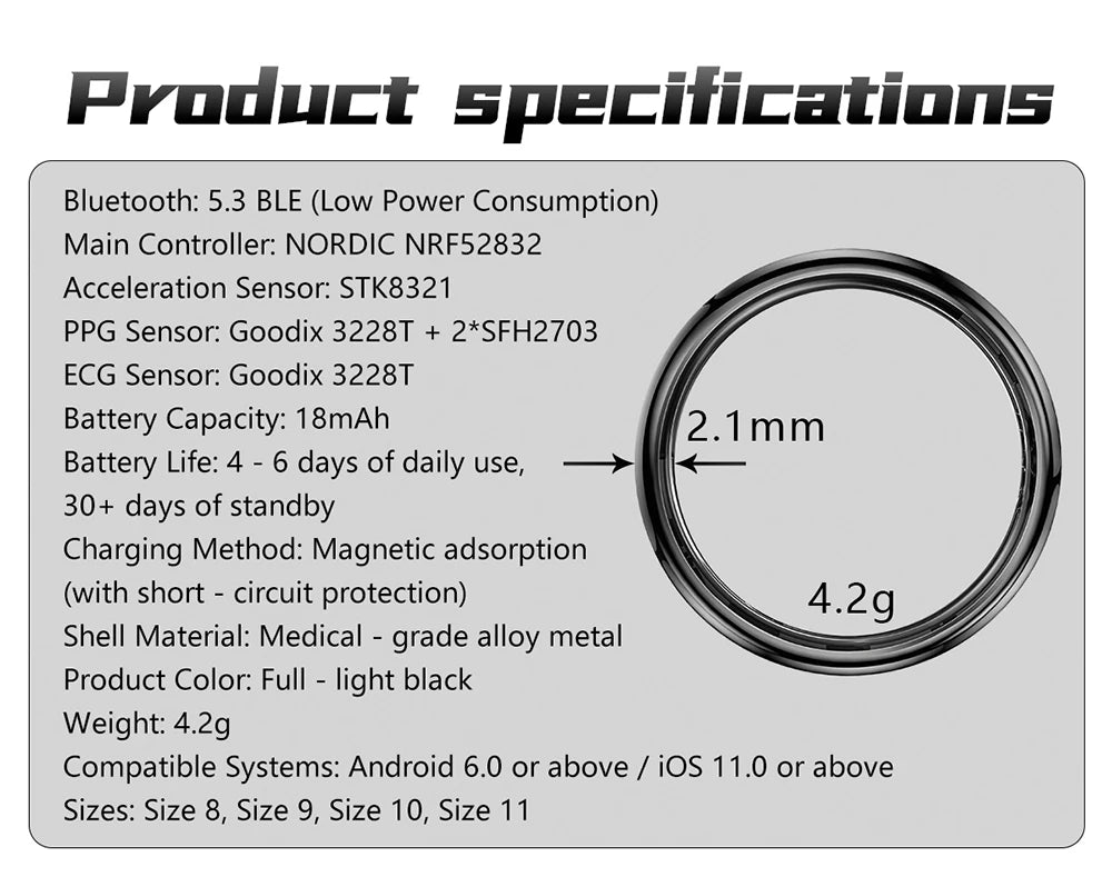 High-End Smart Ring – ECG, Blood Oxygen, Heart Rate & Blood Pressure Monitor with Sleep Tracking, 5ATM Waterproof, Multi-Sport Modes
