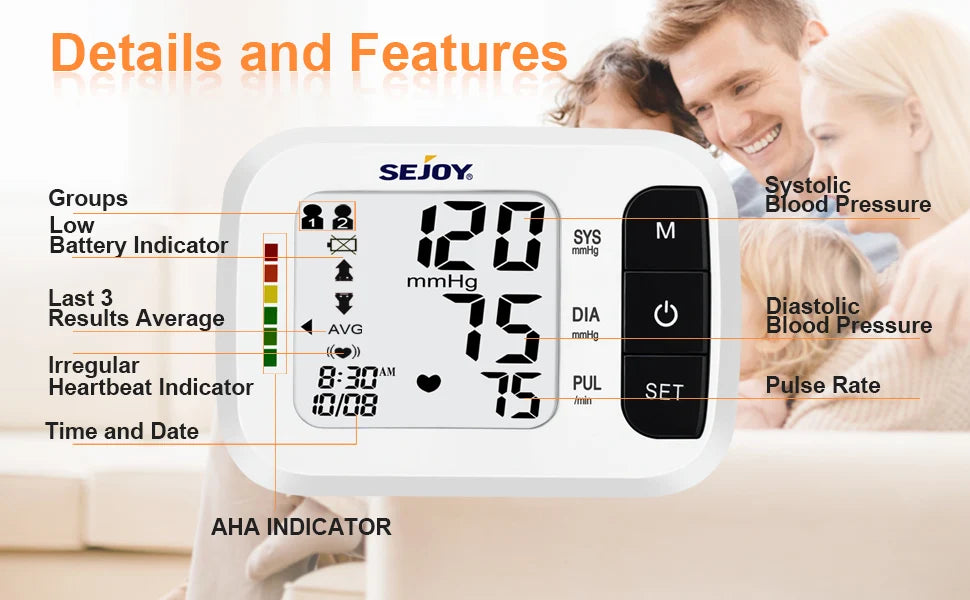 SEJOY Wrist Blood Pressure Monitor – Automatic Cuff with Heartbeat Detection