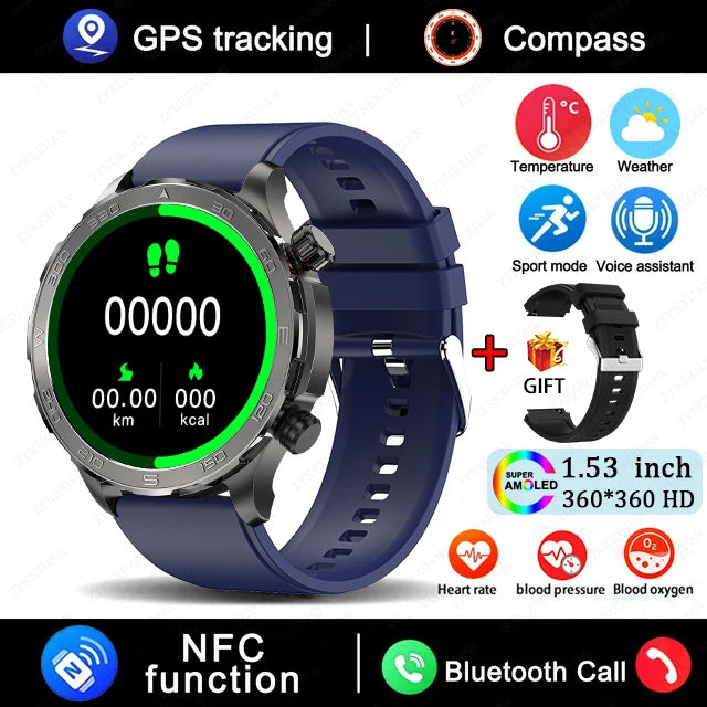 2025 Bluetooth Call Smart Watch Men AMOLED NFC GPS IP68