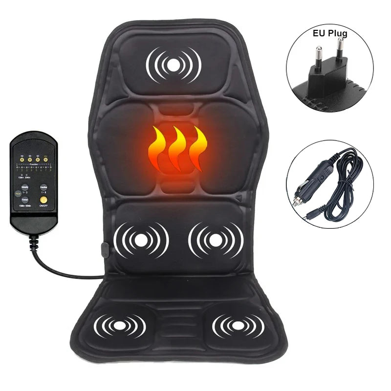 Electric Heating Vibrating Back Massager Cushion – Portable Chair Pad for Car, Home & Office Pain Relief
