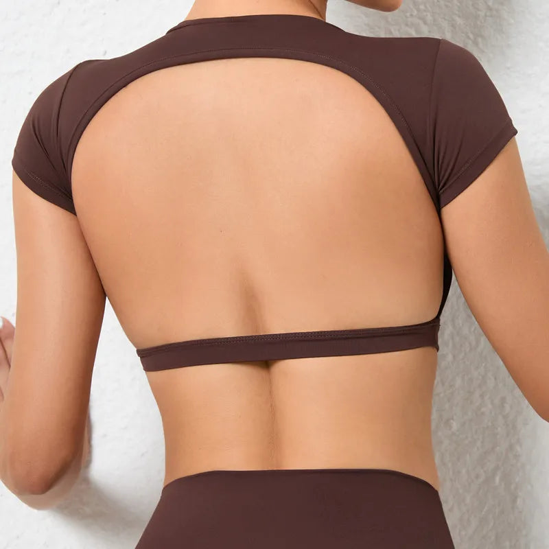 Hearuisavy Women’s Backless Workout Crop Top – Breathable Sports Shirt