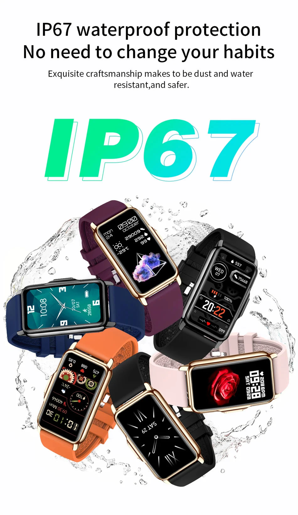 Smart Bracelet Watch – Android iOS Compatible, Waterproof Fitness Tracker with Heart Rate Monitor & 20+ Sports Modes, Gift for Men & Women