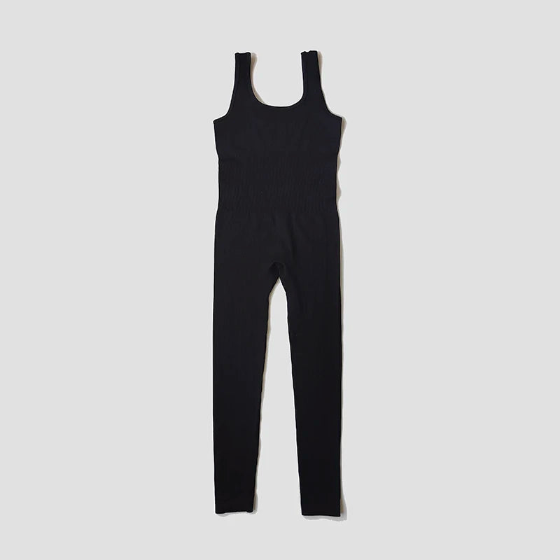 Seamless Ribbed Jumpsuit Women’s Yoga Tracksuit – One-Piece Sleeveless Fitness Romper